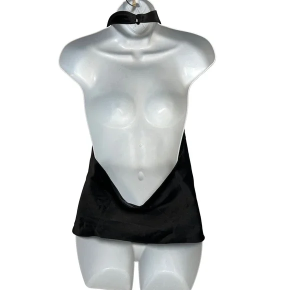 Zara Black Satin Halter Top Draped Cowl Neck Backless Party Blouse Medium - Picture 2 of 14